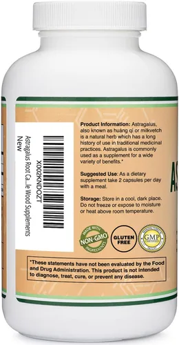 Vista 3 de Double Wood Supplements Astrágalo estimulante inmune 500 mg 180 cápsulas - Rico en flavonoides y polisacáridos - Sin OMG, sin gluten, probado por
