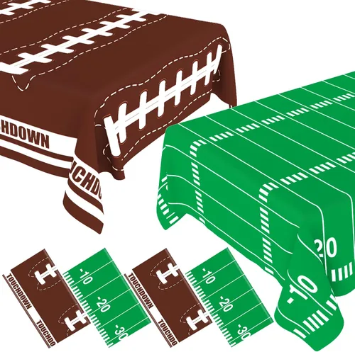 Vista 17 de Paquete de 2 decoraciones desechables para fiestas de fútbol, cumpleaños, manteles de plástico para fiestas temáticas de fútbol