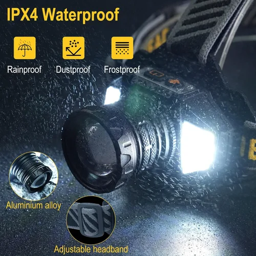 Vista 5 de BORUIT Linterna frontal LED recargable con luz roja, lámpara de cabeza con sensor de movimiento súper brillante con 8 modos, impermeable IPX4, faros