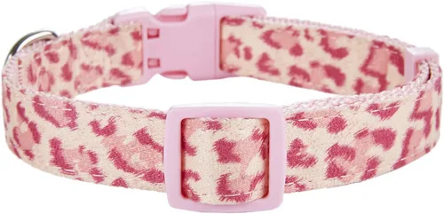 Vista 3 de Collar de perro con patrón de leopardo, nailon ajustable y cinta para perros medianos (M, leopardo rosa)