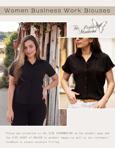 Vista 5 de Zeagoo Camisas de vestir de manga corta con botones para mujer, blusas básicas de trabajo con cuello de negocios