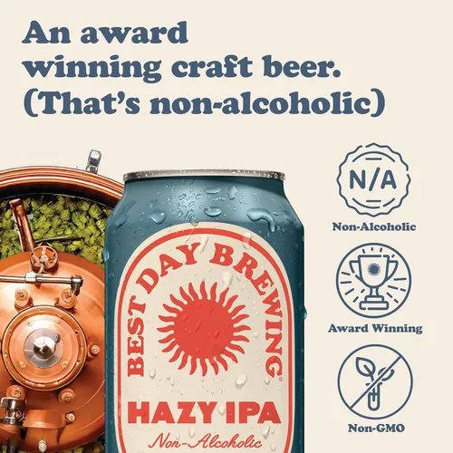 Vista 4 de Best Day Brewing Cerveza artesanal sin alcohol, Hazy IPA, paquete de 12, baja en carbohidratos y baja en calorías NA Hazy IPA, sabor a fruta