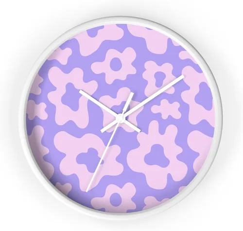 Vista 5 de Reloj de pared floral Y2k morado con diseño de flores, Groovy Pastel Kawaii estético Cyberpunk Reloj de pared de cocina, Hippie Retro Decoración