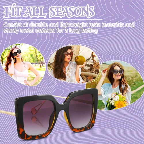 Vista 6 de 3 pares de gafas de sol cuadradas de gran tamaño con patrón de leopardo retro con gamuza de cristal para mujer