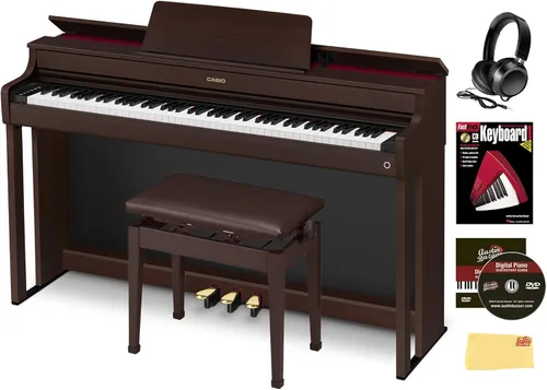 Vista 5 de Casio AP-300 CELVIANO - Piano digital de 88 teclas, paquete negro con banco de muebles, auriculares, libro de instrucciones, DVD instructivo
