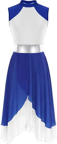 Vista 10 de Vestido de baile de alabanza litúrgica con bloques de color para mujer y túnica sin mangas Azul B