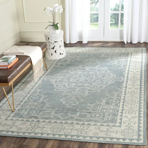 Vista 6 de SAFAVIEH Kenya Collection - Alfombra decorativa, 2 x 3 pies, marfil y azul, lana de medallón oriental anudada a mano, ideal para zonas de alto