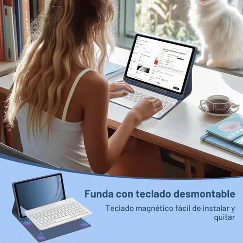 Vista 4 de Funda de teclado para Samsung Galaxy Tab A9 Plus 5G de 11 pulgadas 2023 (SM-X210/X216/X218) - Teclado Bluetooth inalámbrico desmontable - Funda Azul