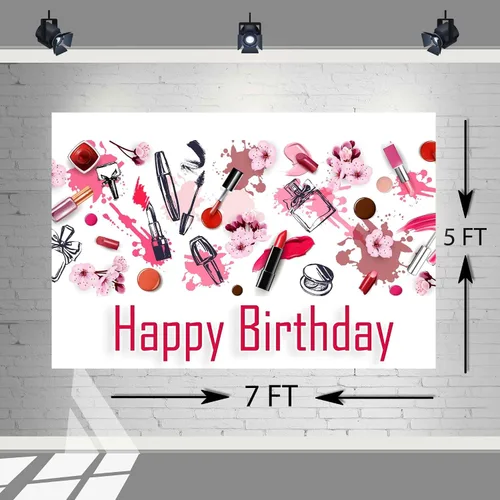 Vista 3 de Fondo de maquillaje de cumpleaños – Cartel de belleza de moda de 7 x 5 pies para decoraciones de fiesta de niñas y fondo de fotos glamorosas