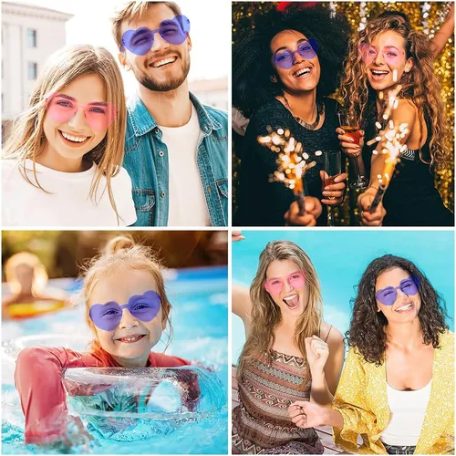 Vista 45 de Lentes de sol con forma de corazón, 2 pares de lentes de sol en forma de corazón, gafas de sol rave para mujeres, regalos de fiesta