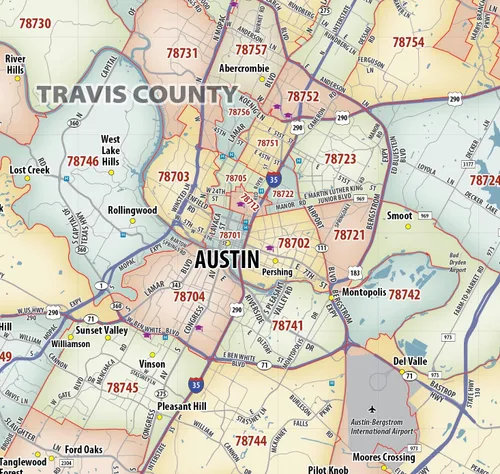 Vista 3 de Generic Austin TX Código Postal Mapa Laminado (40' x 36')