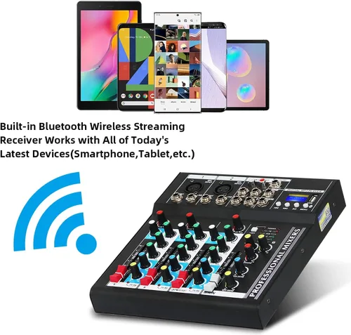 Vista 6 de Depusheng HT4 Bluetooth compatible con Bluetooth - Consola digital profesional para DJ con mezclador USB de 4 canales, tableros de mezcla