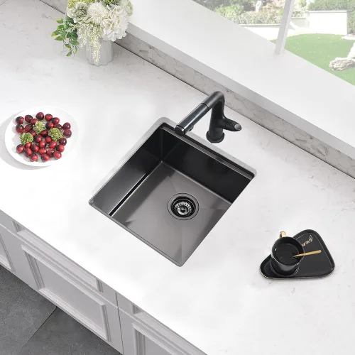 Vista 2 de Fregadero de Barra Negro Bajo Montaje, Fregadero de Cocina de 12 x 15 Pulgadas de Acero Inoxidable Negro Bajo Montaje, Cuenca Pequeña de Barra