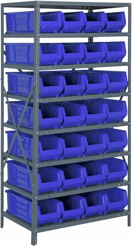 Vista 270 de Quantum QSBU-245BK Heavy Duty Shelving Unit with (7) Shelves and (24) QUS245 Black Bins for Garage Warehouse Storage Distribution 400 lb Load