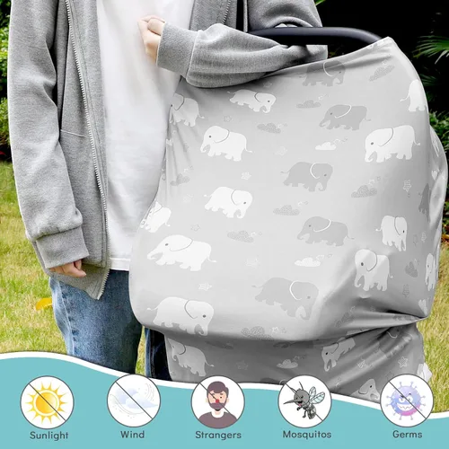 Vista 3 de Fundas de almohada de lactancia y funda de asiento de automóvil, funda de lactancia multiusos para lactancia materna, elefante
