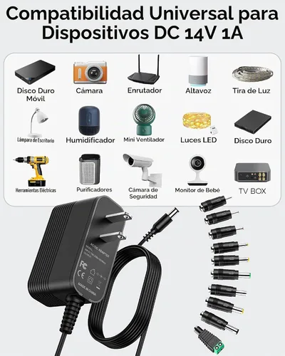 Vista 2 de Adaptador de alimentación universal de 14V DC con 10 tomas intercambiables