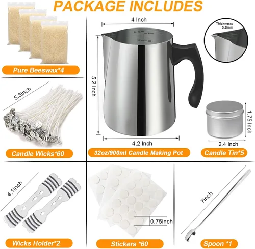 Vista 2 de BBAXI Kit de Suministros y Herramientas para Hacer Velas - Cera de Soja y Cera de Abeja para Manualidades DIY, Kit de Suministros de Cera para Velas