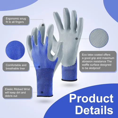Vista 3 de Jexine 50 pares de guantes de trabajo de jardinería a granel para hombres y mujeres, guantes de trabajo al aire libre con revestimiento de goma