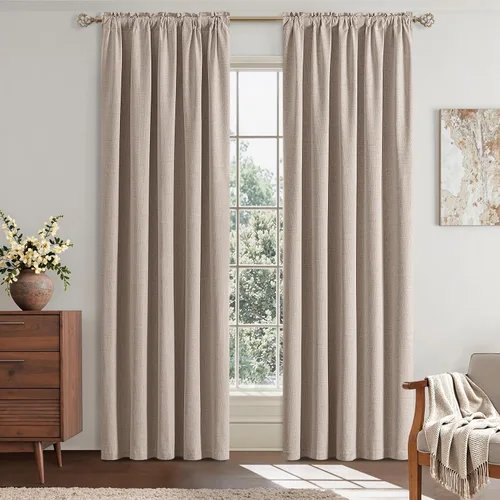 Vista 7 de EMEMA - Cortinas opacas de lino color beige, 72 pulgadas de largo, 2 paneles para dormitorio o sala de estar, con aislamiento térmico, 100%