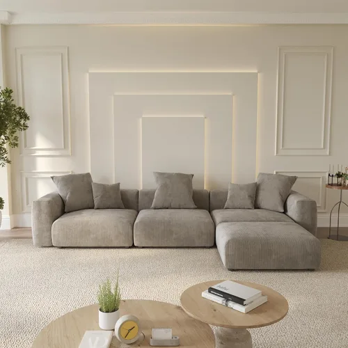 Vista 26 de WJShome Cloud Couch Sofá Seccional Modular, Sofá en Forma de L de 102 pulgadas con Otomana, Sofá de Pana Beige de 3 Asientos, Sofá Seccional