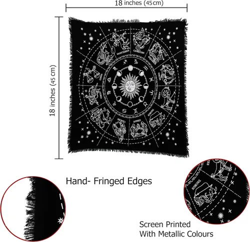 Vista 6 de Indian Consigners Tela de altar Zodiaco Astro Brujería Alter Tarot Spread Mantel Wiccan Espiritual Sagrado Tela (Zodiaco Plata)