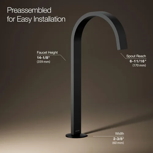 Vista 3 de Kohler 77966-BL Components - Caño para grifo de lavabo con diseño de cinta, 1.2 gpm, color negro mate