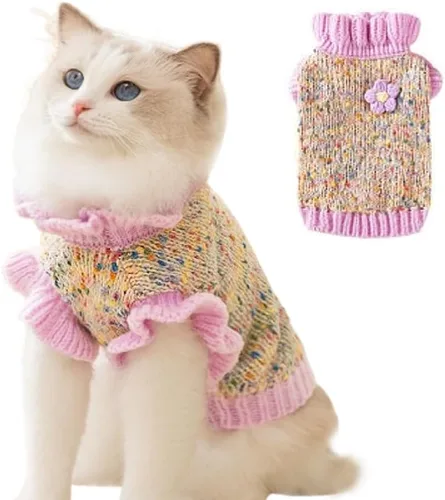 Vista 7 de Sudaderas con capucha para perro con anillo para correa, camisa cálida a rayas para perros pequeños, hembras, niños, gatos, suéter de invierno