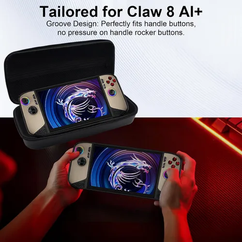 Vista 2 de Pidynx Full Protection Kit Compatible with MSI Claw8 - Storage Bag + Protective Case + 8" Tempered Glass Protector for Claw 8 Handheld EVA Leather