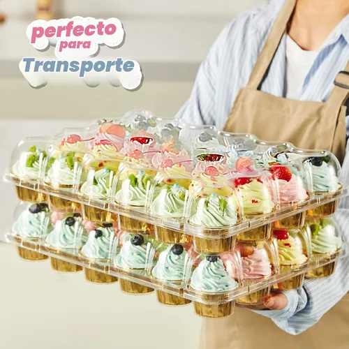 Vista 2 de Gencywe (24 paquetes x 10 juegos) Portadores apilables para cupcakes con 240 forros para cupcakes, cajas de plástico soportes para cupcakes para 24