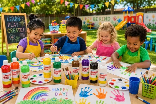Vista 7 de Fun Express Juego de pintura de témpera lavable para niños, 10 colores vibrantes (botellas exprimibles de 16 onzas, 160 onzas líquidas a granel)