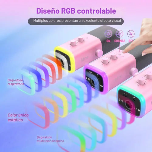 Vista 4 de FIFINE - Micrófono XLR/USB de PC para grabación de juegos con conector para auriculares, botón de silencio, RGB dinámico, de transmisión para Rosa