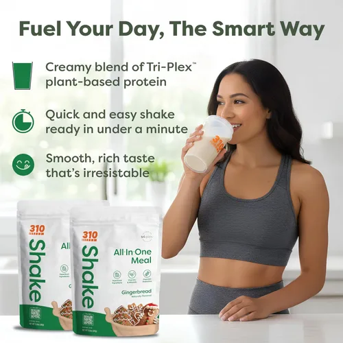 Vista 4 de 310 Nutrition Batido de reemplazo de comidas todo en uno, proteína en polvo a base de plantas con alto contenido de fibra, probióticos, enzimas