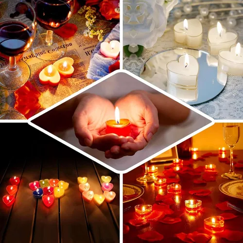 Vista 5 de Efavormart - Paquete de 12 velas de té con forma de corazón rojo para cumpleaños, propuesta, boda, fiesta, compromiso y decoración de mesa Blanco