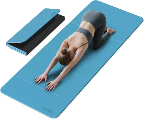 Vista 11 de Esterilla de yoga plegable extra grande de 74 x 31.5 pulgadas, 0.315 pulgadas, de doble cara, antideslizante, ligera, para hombre y mujer, portátil