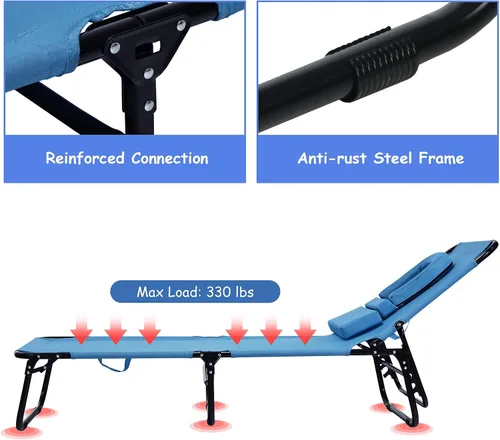 Vista 5 de GYMAX Sillón de playa, silla para tomar el sol, silla plegable ajustable reclinable con agujero para la cara