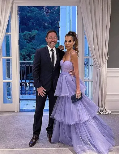 Vista 4 de Vestidos de graduación de tul para mujer, con volantes, lazo largo, tirantes delgados, corsé, escalonado, formal, vestidos de fiesta de noche
