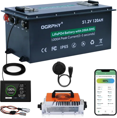 Vista 11 de Kit de conversión de batería de litio para carrito de golf de 48 V, con monitor táctil y cargador, 200 A BMS