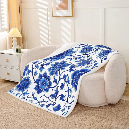 Vista 5 de Manfei Rustic Floral Flannel Fleece Throw Blanket 40"x50" Blooming Flowers Fuzzy Blanket for Sofa Couch Retro Plant Farmhouse All Season Bed Dark