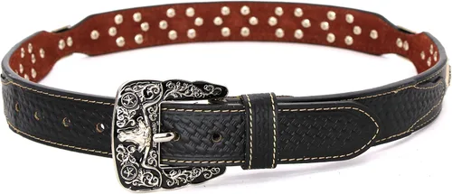 Vista 3 de Cinturón de cuero para hombre de cuerno largo, caballo, pollo, sheriff, cinturón de vaquero