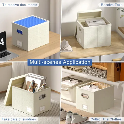 Vista 2 de Caja Organizadora de Archivos - Cajas de Archivos para Archivos Colgantes con Tapa Juego de 2 Organizador de Carpetas Colgantes Decorativas