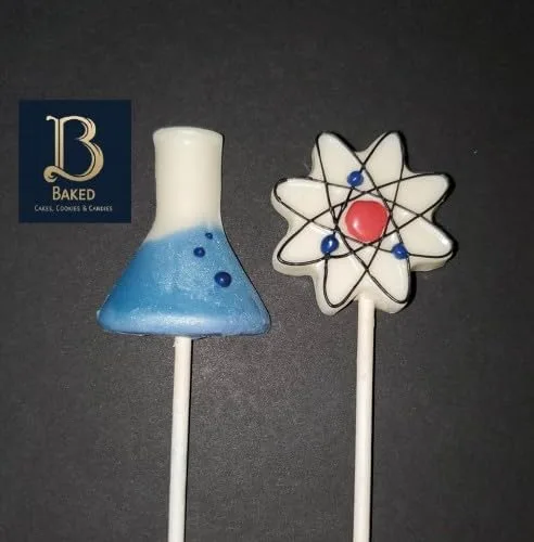 Vista 2 de Molde de piruleta de caramelo de chocolate con experimento científico Big Bang de Beaker Atom