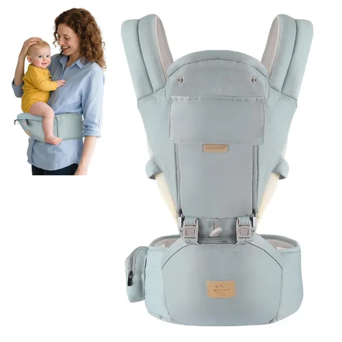 Vista 12 de Fruiteam - Portabebés ergonómico y ajustable, 100% algodón con soporte para la cabeza (cuadros negros y blancos)