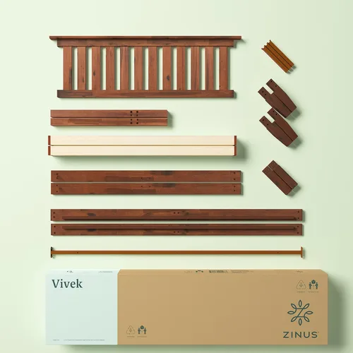 Vista 10 de Zinus cama con plataforma de madera maciza con cabecero de 12 pulgadas / Sin necesidad de resorte de caja / Soporte con listón de madera / Acabado