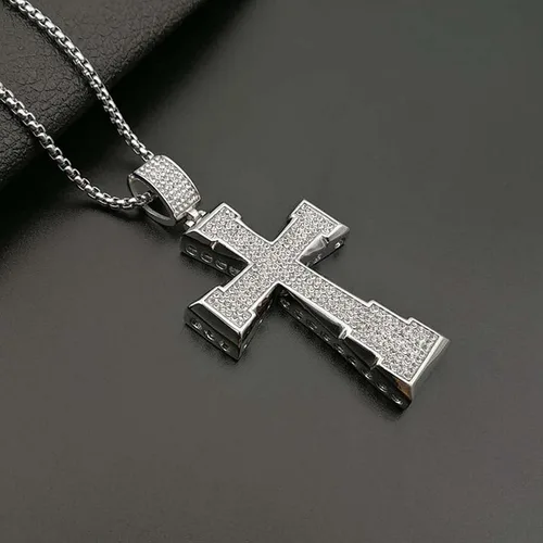 Vista 5 de Heavstjer Collar con colgante de cruz de acero inoxidable de joyería de oro de 18 quilates Hip Hop