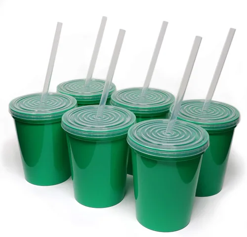 Vista 17 de Rolling Sands - Vasos de plástico reutilizables de 16 onzas con tapas, 6 unidades, hechos en EE. UU.; vasos y tapas de plástico, incluye 6 pajitas