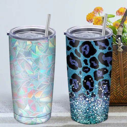 Vista 5 de Vaso personalizado con nombres de imagen, tapa y pajita, taza de café personalizada de 20 onzas, vasos aislados personalizados de acero inoxidable