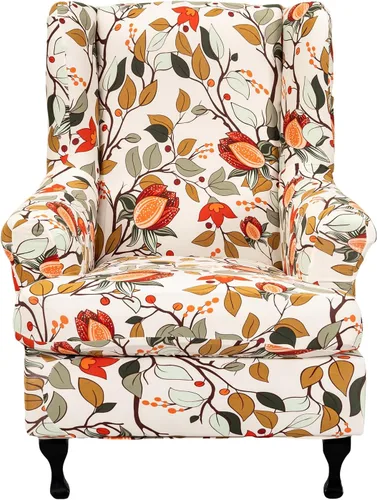 Vista 21 de NILUOH Funda para silla Wingback, 2 piezas, fundas elásticas de elastano para silla con respaldo de ala, funda lavable para sillones con respaldo