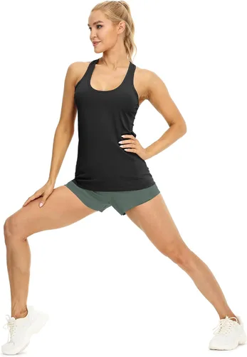 Vista 6 de Icyzone Camiseta deportiva con espalda cruzada, sin mangas, para mujer, paquete de 3