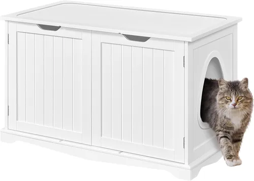 Vista 14 de Yaheetech - Caja de arena oculta para gatos, mesa auxiliar blanca Blanco