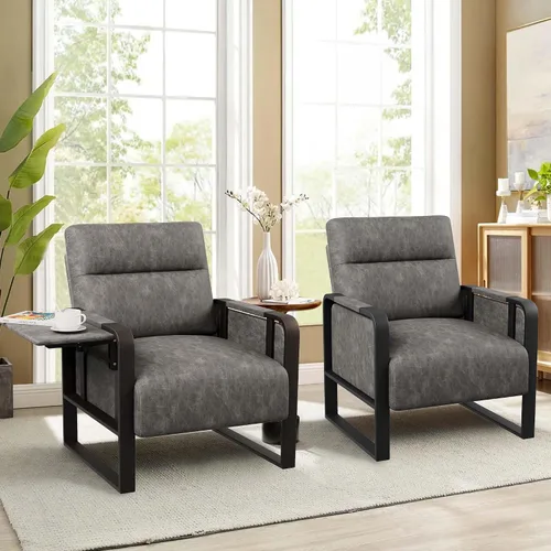 Vista 12 de Silla de Acento Moderna Tapizada en Cuero PU Sillón con Mesa de Bandeja para Dormitorio Sala de Estar Sillas Silla de Oficina Beige